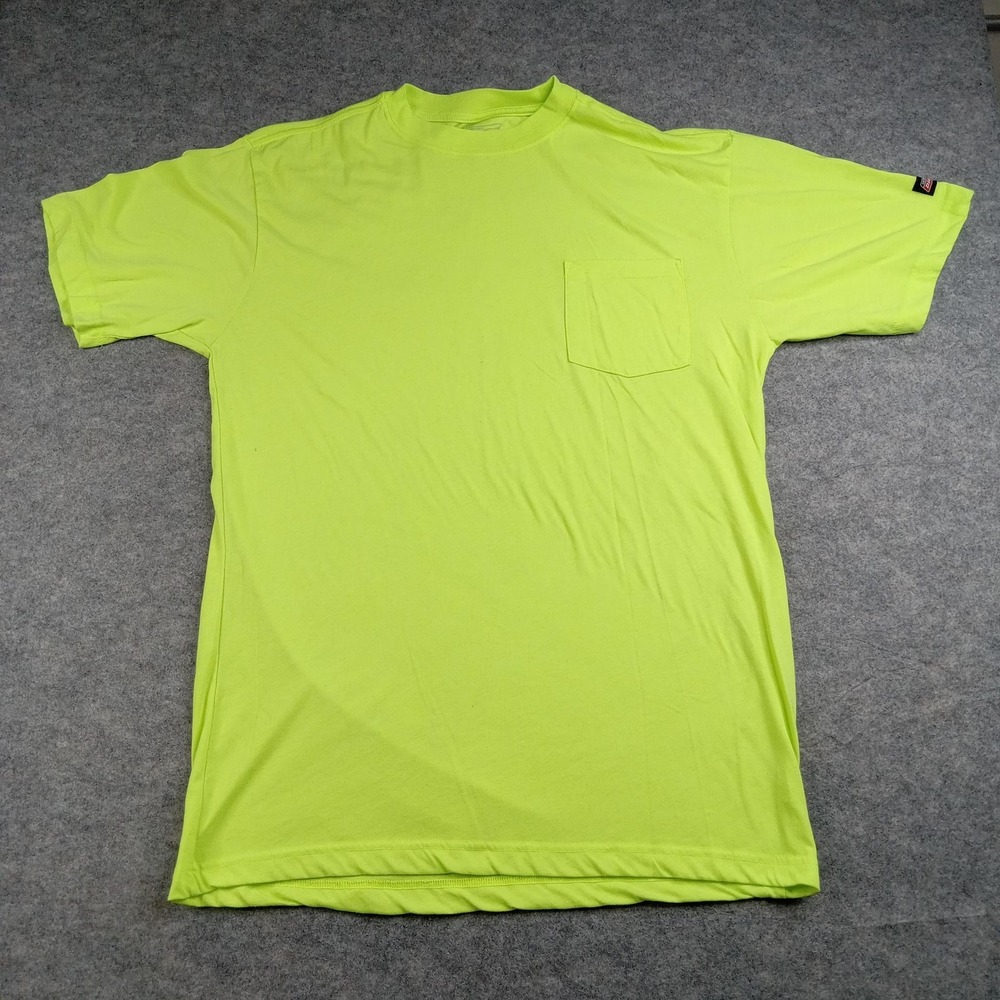 Dickies Shirt Mens Large Tall Hi-Vis Yellow Pocket Crewneck Safety Performance